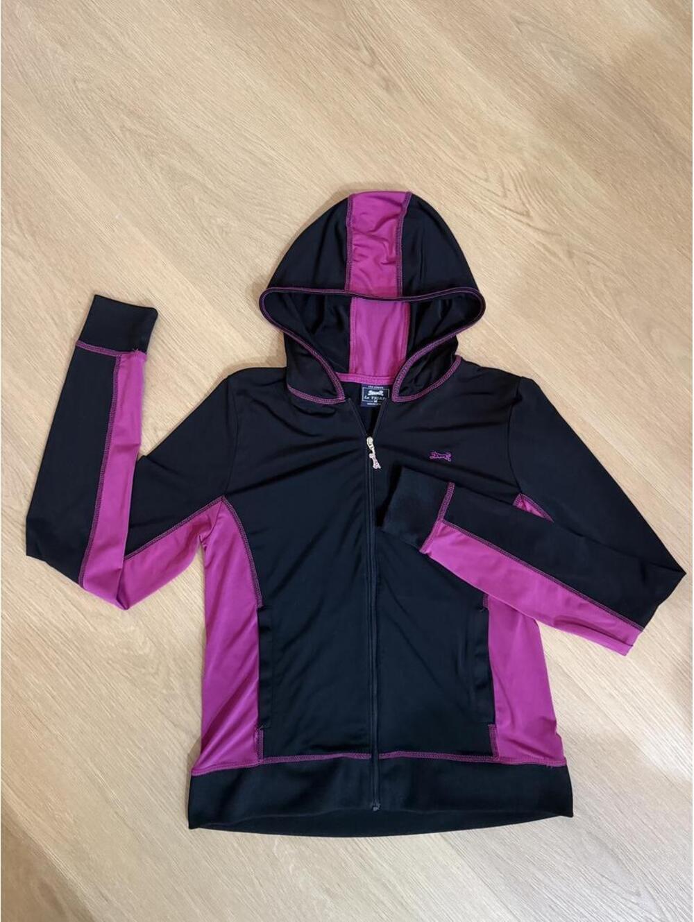 Vintage Le Tigre Women’s Full-Zip Athletic Hoodie Black/Magenta Medium